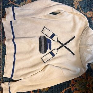 Stylish Cream and Blue Curling Sweater